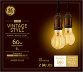 GE 42162 Replacement Bulb, Decorative, Vintage, A19 Lamp, 60 W Equivalent, Medium (E26) Lamp Base, Dimmable, Amber